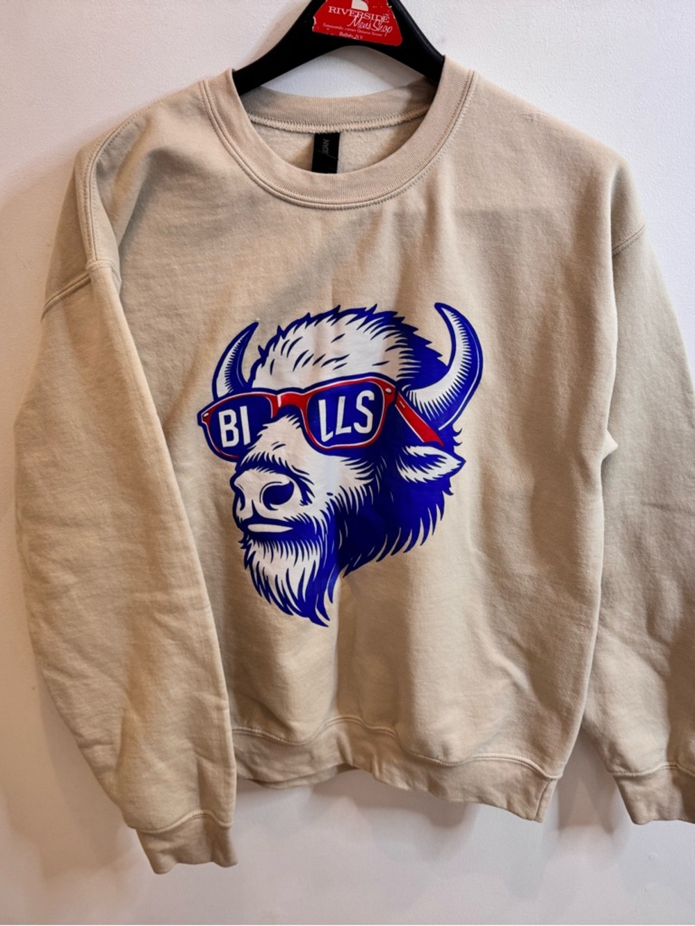 Buffalo bills Neutral Crewneck Sweatshirt with Blue & Red Buffalo Graphic - Picture 2 of 3